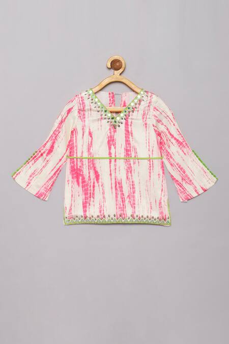 Tutus By Tutu Pink Flat Silk Printed Shibori Kurta Bell Bottom Set Online at Aza Fashions Tutus By Tutu_Pink Flat Silk Printed Shibori Kurta Bell Bottom Set_Online_at_Aza_Fashions