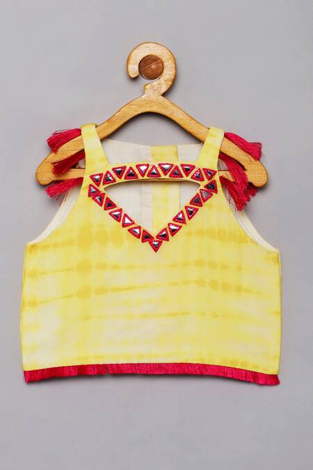 Buy_Tutus By Tutu_Yellow Georgette Embroidered Mirror Work Shibori Print Lehenga Set_Online_at_Aza_Fashions