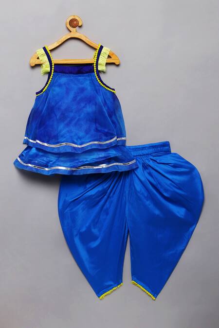 Shop Tutus By Tutu Blue Tafeta Silk Hand Embroidered Mirror Work Kurta With Dhoti Pant at Aza Fashions Shop_Tutus By Tutu_Blue Tafeta Silk Hand Embroidered Mirror Work Kurta With Dhoti Pant_at_Aza_Fashions