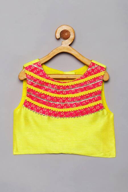 Tutus By Tutu_Yellow Flat Silk Embroidered Gota Tie Dye Top With Dhoti Pant_Online_at_Aza_Fashions