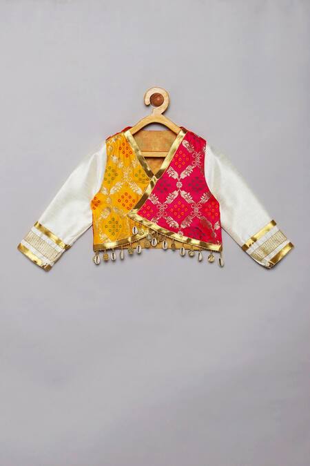 Tutus By Tutu_Multi Color Brocade Lehenga With Angarkha Crop Top_Online_at_Aza_Fashions