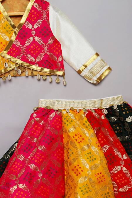 Shop_Tutus By Tutu_Multi Color Brocade Lehenga With Angarkha Crop Top_Online_at_Aza_Fashions