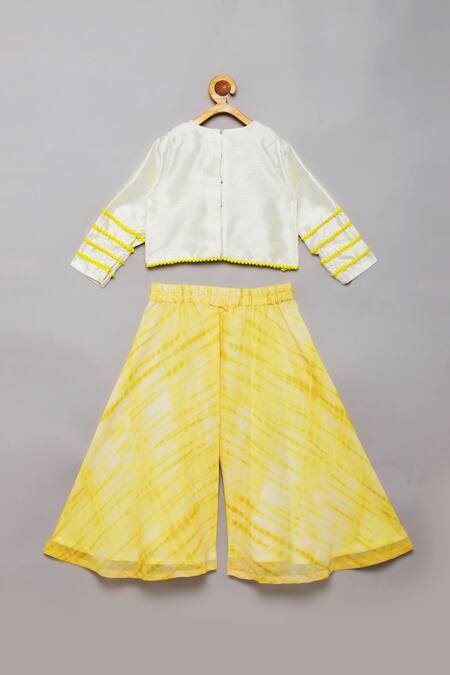 Shop_Tutus By Tutu_Yellow Georgette Embroidered Mirror Work Crop Top Palazzo Set_at_Aza_Fashions
