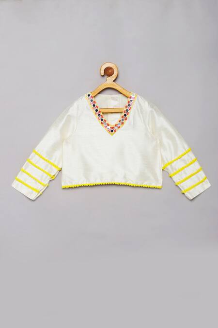 Tutus By Tutu_Yellow Georgette Embroidered Mirror Work Crop Top Palazzo Set_Online_at_Aza_Fashions