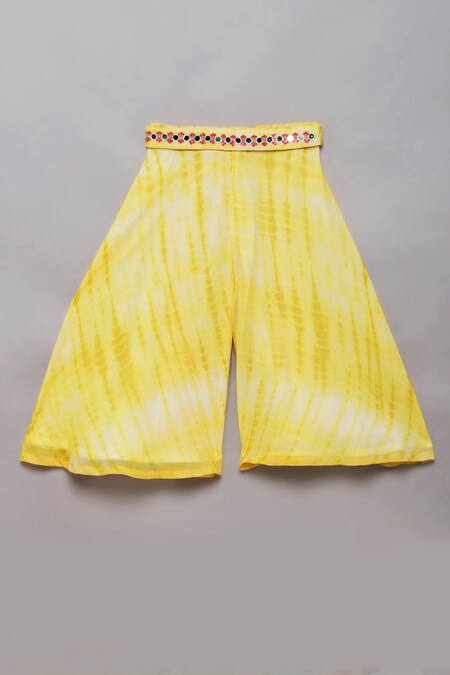 Buy_Tutus By Tutu_Yellow Georgette Embroidered Mirror Work Crop Top Palazzo Set_Online_at_Aza_Fashions