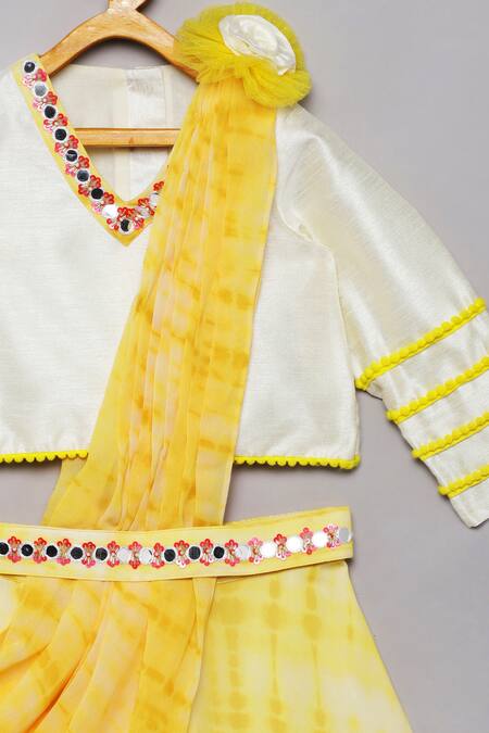 Shop_Tutus By Tutu_Yellow Georgette Embroidered Mirror Work Crop Top Palazzo Set_Online_at_Aza_Fashions