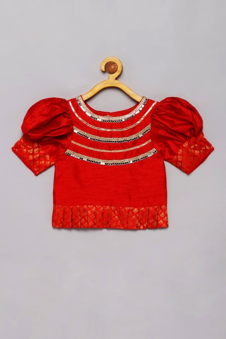 Tutus By Tutu_Red Raw Silk Embroidered Mirror Work Pattu Lehenga_Online_at_Aza_Fashions