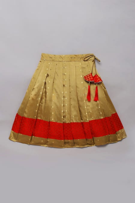Buy_Tutus By Tutu_Red Raw Silk Embroidered Mirror Work Pattu Lehenga_Online_at_Aza_Fashions