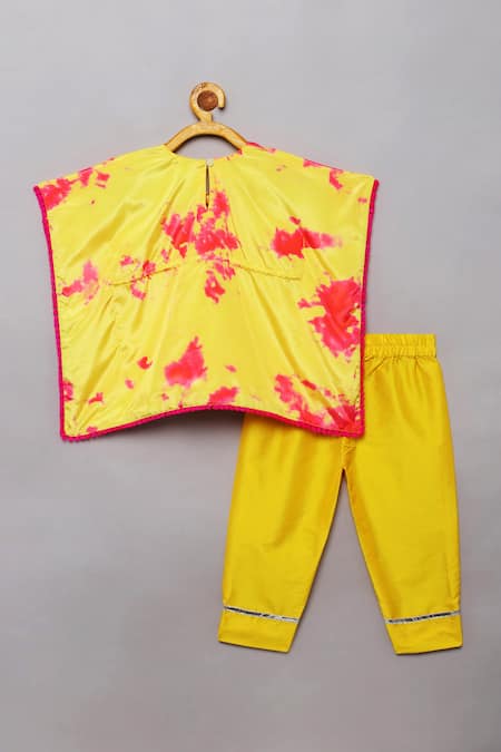 Shop Tutus By Tutu Yellow Flat Silk Tie Dye Kaftan With Pant at Aza Fashions Shop_Tutus By Tutu_Yellow Flat Silk Tie Dye Kaftan With Pant_at_Aza_Fashions