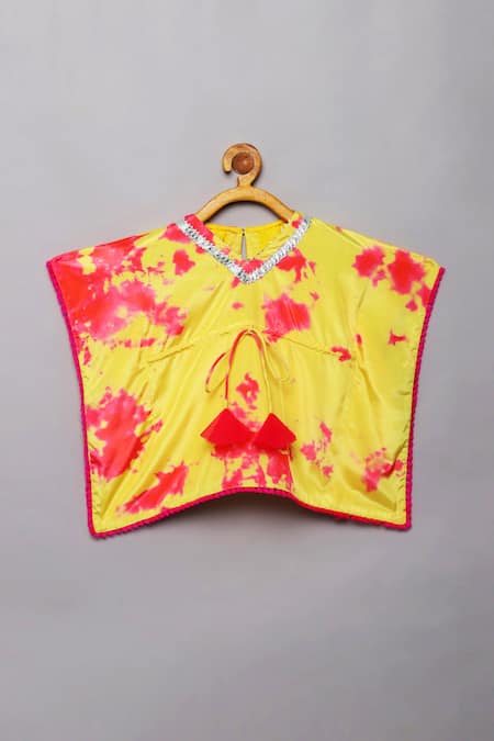 Tutus By Tutu Yellow Flat Silk Tie Dye Kaftan With Pant Online at Aza Fashions Tutus By Tutu_Yellow Flat Silk Tie Dye Kaftan With Pant_Online_at_Aza_Fashions
