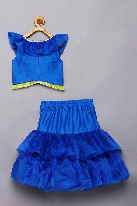 Shop Tutus By Tutu Blue Taffeta Silk Embroidered Mirror Work Organza Fish-cut Lehenga Choli at Aza Fashions Shop_Tutus By Tutu_Blue Taffeta Silk Embroidered Mirror Work Organza Fish-cut Lehenga Choli_at_Aza_Fashions