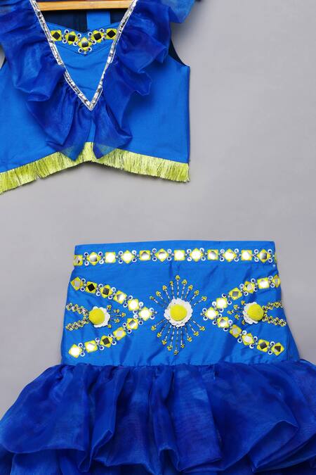 Shop Tutus By Tutu Blue Taffeta Silk Embroidered Mirror Work Organza Fish-cut Lehenga Choli Online at Aza Fashions Shop_Tutus By Tutu_Blue Taffeta Silk Embroidered Mirror Work Organza Fish-cut Lehenga Choli_Online_at_Aza_Fashions