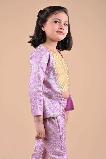 Tutus By Tutu_Gold Brocade Crop Top Set With Jacket_Online_at_Aza_Fashions