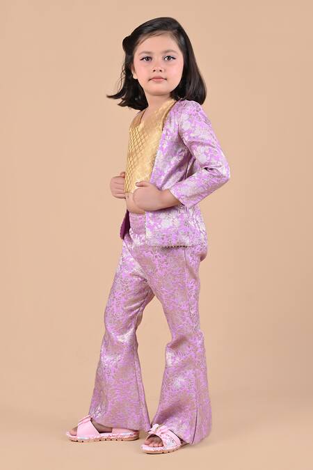 Buy_Tutus By Tutu_Gold Brocade Crop Top Set With Jacket_Online_at_Aza_Fashions