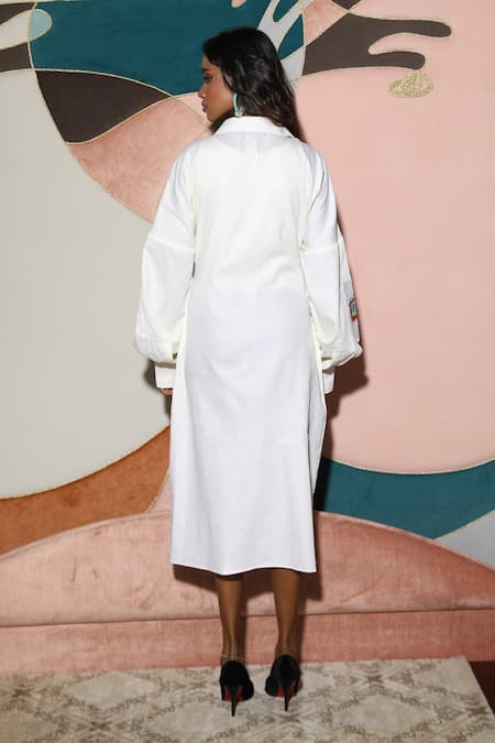 Shop_Ankur J_White Glaze Giza Cotton Hand Painted Abstract Collared Pocket Dress _at_Aza_Fashions