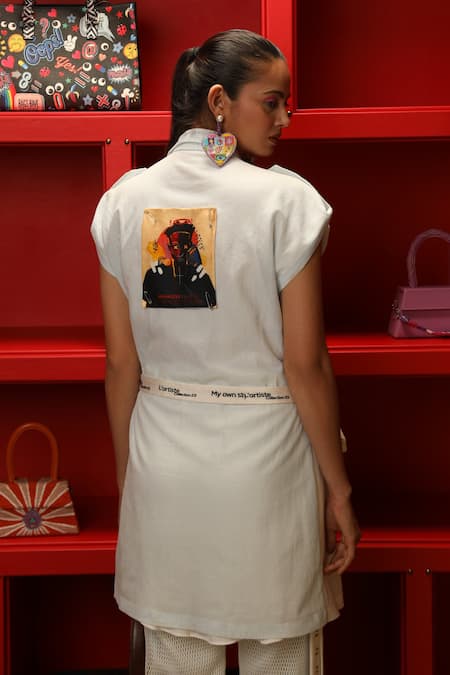 Shop Ankur J White Shacket Jason Hand Painted Abstract Overlay Dual Tone With Jogger Set at Aza Fashions Shop_Ankur J_White Shacket Jason Hand Painted Abstract Overlay Dual Tone With Jogger Set _at_Aza_Fashions