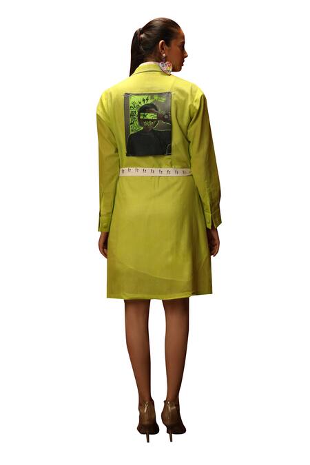 Buy Ankur J Green Modal Satin Hand Painted Abstract Trench Dress Dual Tone With Shirt Buy_Ankur J_Green Modal Satin Hand Painted Abstract Trench Dress Dual Tone With Shirt