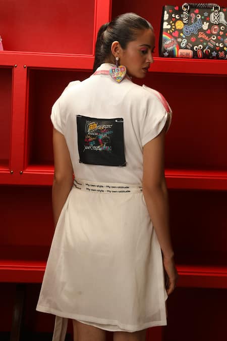 Shop Ankur J Ivory Dandg Trench With Modale Satin Shirt Hand Painted Drop Sleeves Short at Aza Fashions Shop_Ankur J_Ivory Dandg Trench With Modale Satin Shirt Hand Painted Drop Sleeves Short _at_Aza_Fashions