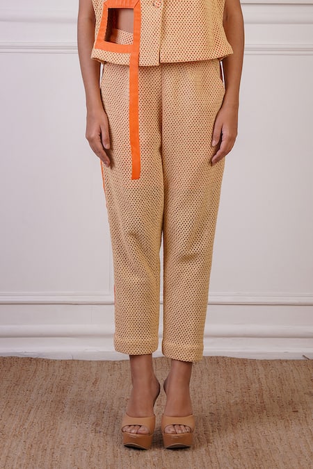 Buy Ankur J Brown Cotton Textured Crochet Lapel Collar Blazer Top With Pant Online at Aza Fashions Buy_Ankur J_Brown Cotton Textured Crochet Lapel Collar Blazer Top With Pant _Online_at_Aza_Fashions