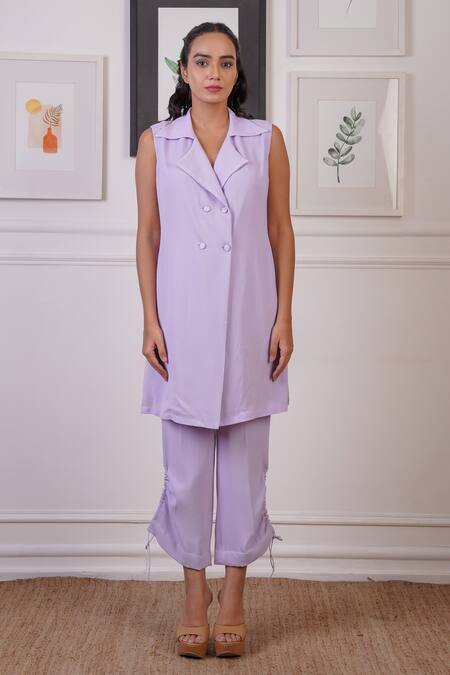 Ankur J_Purple Cotton Crepe Textured Lapel Collar Blazer With Pant _Online_at_Aza_Fashions