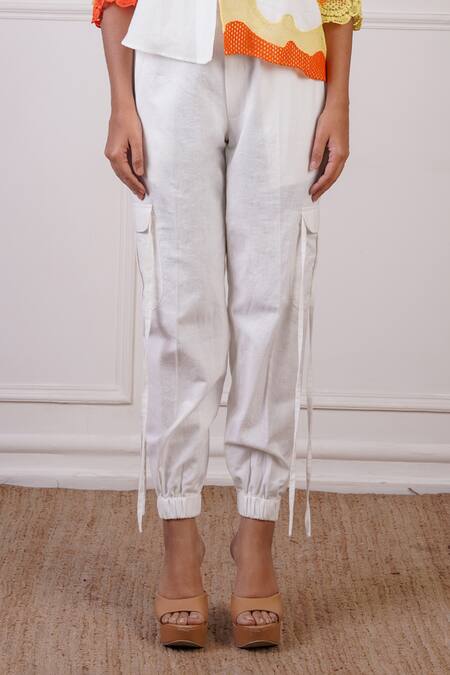 Ankur J White Linen Textured Crochet Lapel Collar Lace Embellished Blazer With Joggers Online at Aza Fashions Ankur J_White Linen Textured Crochet Lapel Collar Lace Embellished Blazer With Joggers _Online_at_Aza_Fashions