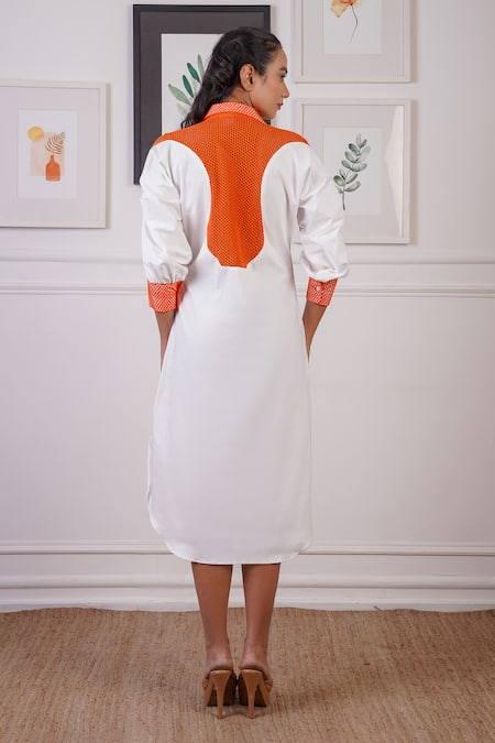 Shop_Ankur J_White Oxford Crochet Shirt Collar Pattern High-low Dress _at_Aza_Fashions