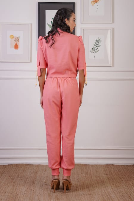 Ankur J Linen Pocket Pattern Blazer With Joggers 