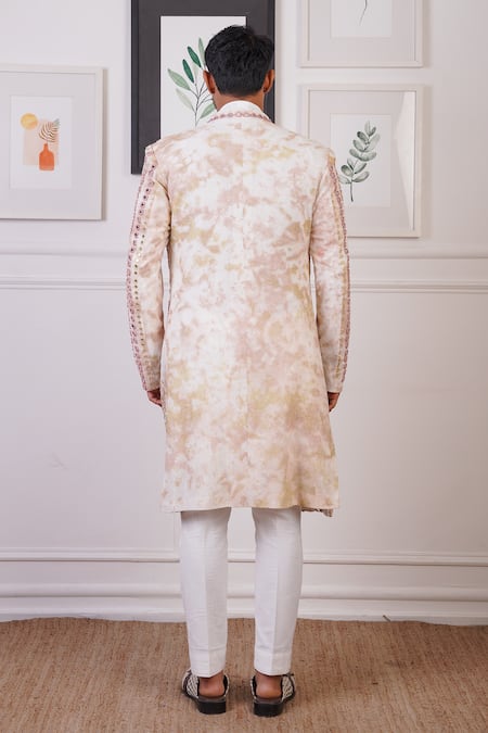 Shop_Ankur J_Ivory Cotton With Silk Mesh Embroidery Thread Mirror Jacket And Pant Set _at_Aza_Fashions