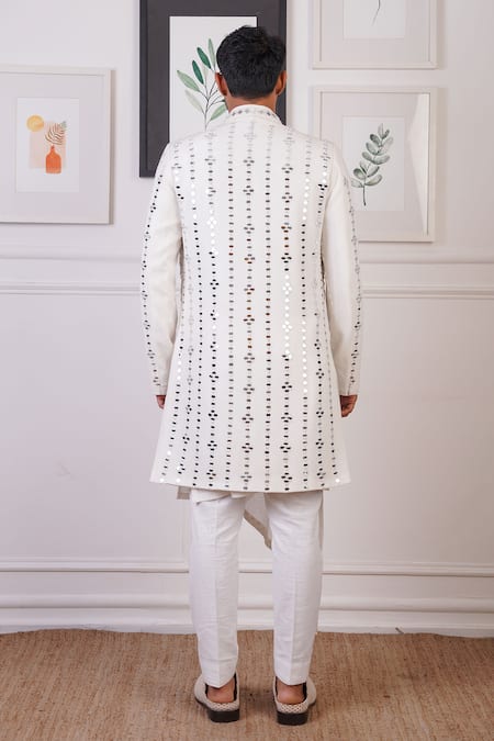Ankur J Mirror Cluster Embroidered Sherwani & Pant Set 