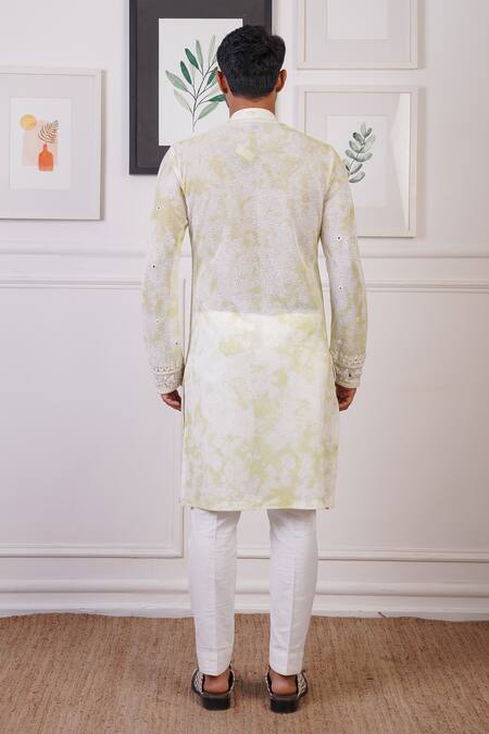 Shop_Ankur J_White Cotton With Silk Mesh Embroidery Mirror Tie Dye Work Kurta Pant _at_Aza_Fashions