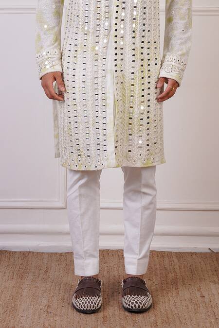 Shop_Ankur J_White Cotton With Silk Mesh Embroidery Mirror Tie Dye Work Kurta Pant _Online_at_Aza_Fashions