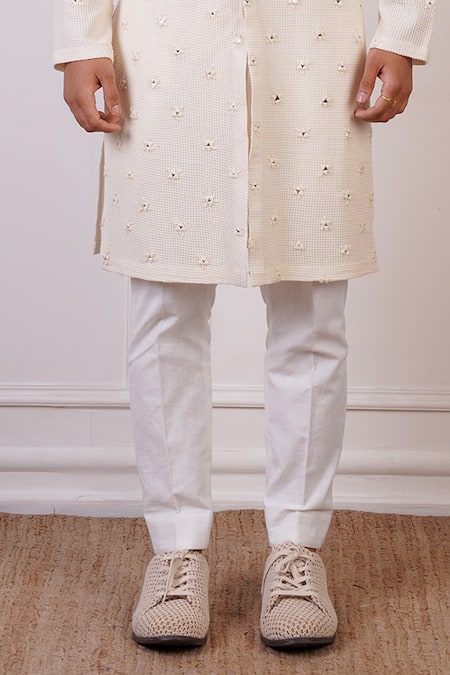 Buy Ankur J Cream Crochet Embroidery Mirror Butti Kurta With Pant Online at Aza Fashions Buy_Ankur J_Cream Crochet Embroidery Mirror Butti Kurta With Pant _Online_at_Aza_Fashions