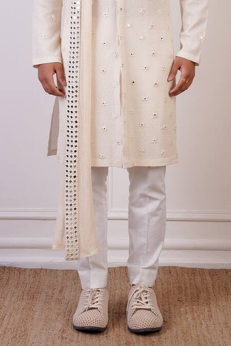 Buy Ankur J Cream Crochet Embroidery Mirror Butti Kurta And Pant Set Online at Aza Fashions Buy_Ankur J_Cream Crochet Embroidery Mirror Butti Kurta And Pant Set _Online_at_Aza_Fashions