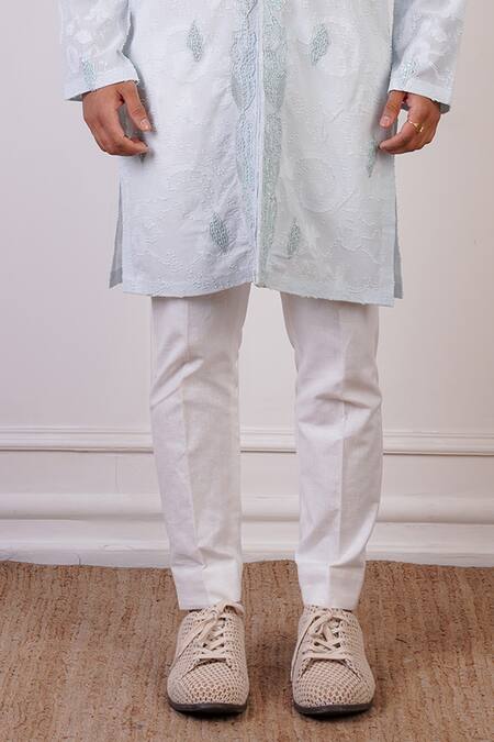 Buy_Ankur J_Blue Georgette And Cotton Silk Embroidery Sequin Kurta With Pant _Online_at_Aza_Fashions
