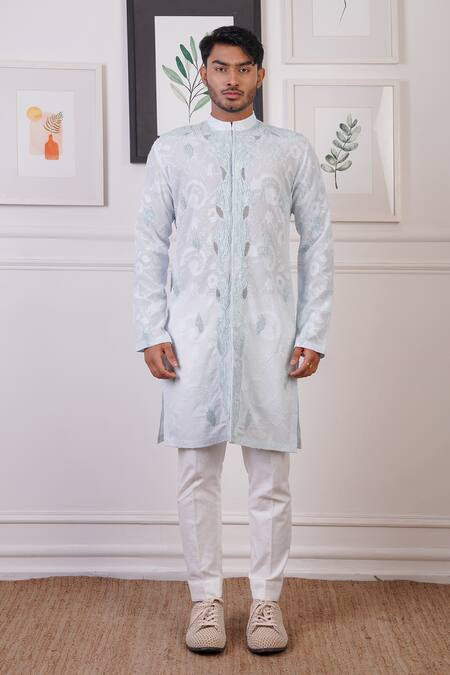 Shop_Ankur J_Blue Georgette And Cotton Silk Embroidery Sequin Kurta With Pant _Online_at_Aza_Fashions