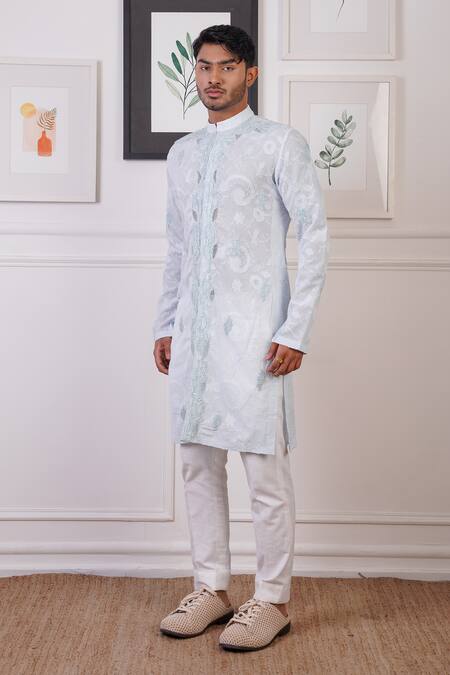 Ankur J_Blue Georgette And Cotton Silk Embroidery Sequin Kurta With Pant _at_Aza_Fashions