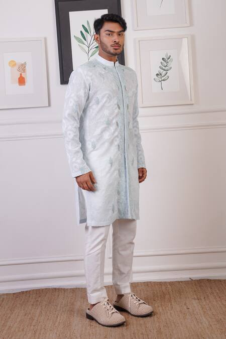 Buy_Ankur J_Blue Georgette And Cotton Silk Embroidery Sequin Kurta With Pant 