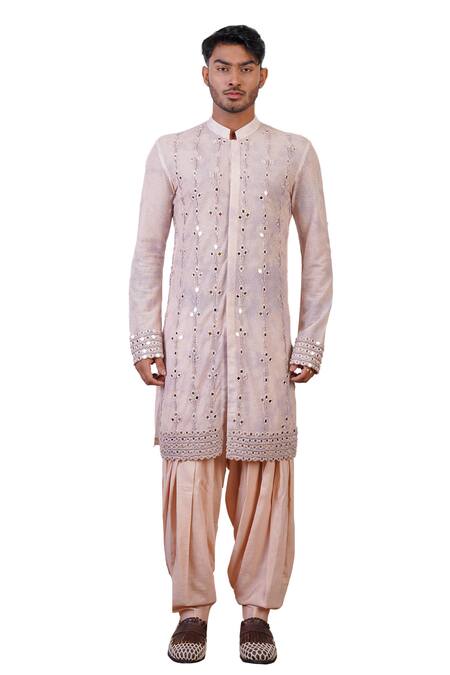 Shop Ankur J Peach Cotton With Silk Mesh Embroidery Mirror Embellished Kurta Salwar Online at Aza Fashions Shop_Ankur J_Peach Cotton With Silk Mesh Embroidery Mirror Embellished Kurta Salwar _Online_at_Aza_Fashions
