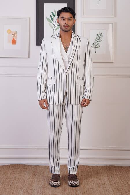 Shop_Ankur J_White Suiting Stripe Pattern Blazer And Pant Set _Online_at_Aza_Fashions