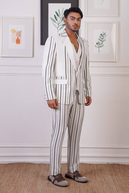 Buy_Ankur J_White Suiting Stripe Pattern Blazer And Pant Set 