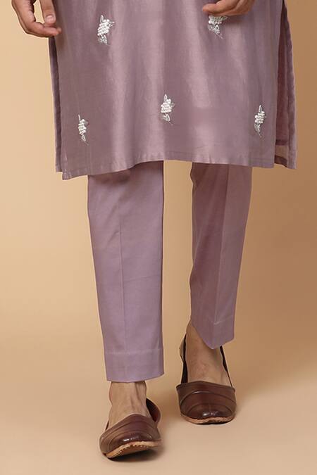 Kudrat Couture_Purple Chanderi Silk Embroidery Pearl Kurta Set_Online_at_Aza_Fashions
