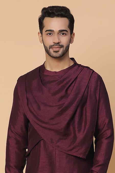 Buy Kudrat Couture Maroon Silk, Cotton Cowl Neck Kurta Set Online at Aza Fashions Buy_Kudrat Couture_Maroon Silk, Cotton Cowl Neck Kurta Set _Online_at_Aza_Fashions