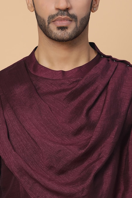 Buy_Kudrat Couture_Maroon Silk, Cotton Cowl Neck Kurta Set 