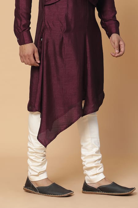 Shop_Kudrat Couture_Maroon Silk, Cotton Cowl Neck Kurta Set 