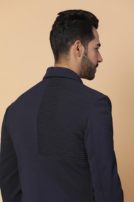 Buy_Kudrat Couture_Blue Italian Plain Textured Layered Kurta Set