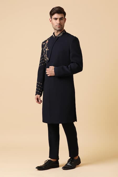 Kudrat Couture_Blue Italian Embroidery Aari Anubis Kurta Set_Online_at_Aza_Fashions