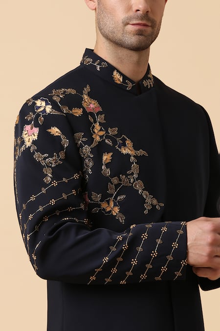 Shop_Kudrat Couture_Blue Italian Embroidery Aari Anubis Kurta Set_Online_at_Aza_Fashions