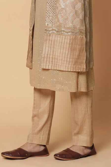 Shop_Kudrat Couture_Gold Georgette Embroidery Mirror Work Jacket And Kurta Set