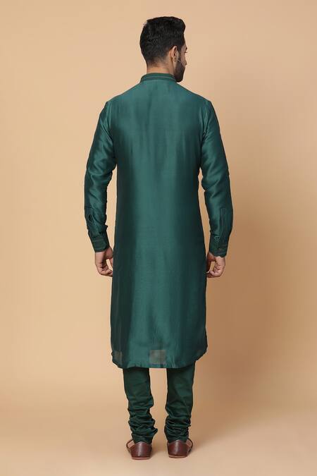Shop_Kudrat Couture_Green Raw Silk Embroidery Resham Umbrella Kurta Set_at_Aza_Fashions