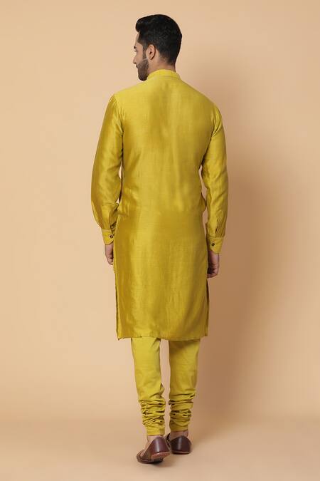 Shop_Kudrat Couture_Green Raw Silk Embroidery Resham Kurta Set_at_Aza_Fashions